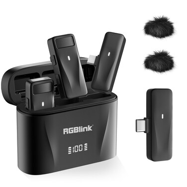 RGBlink Wireless Lavalier Microphone Compatible for iPhone 16,15 Pro Max, USB C Smartphone, Samsung, Android - Set of 2 Lapel Mic w/Noise Canceling for Content Creator, Vlogging, Recording, ASMR
