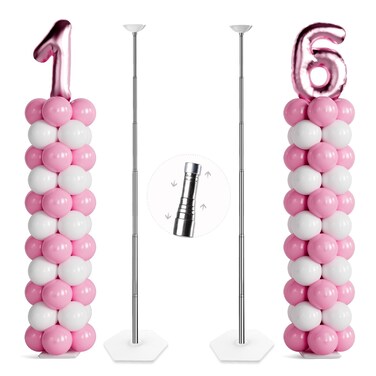 TEKXYZ Telescoping Balloon Stand Set of 2, 1.5ft to 7ft Free Adjustable Metal Balloon Column Stand for Party Decorations