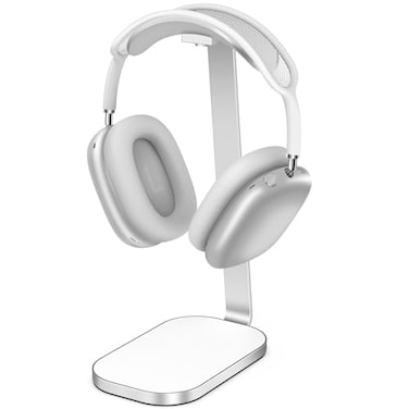 VICHYIE Headphone Stand for AirPods Max, Headset Holder with Aluminum Supporting Rod, Heavy Base Desk Stand Headphones Support Accessory for All Headphones - Silver White