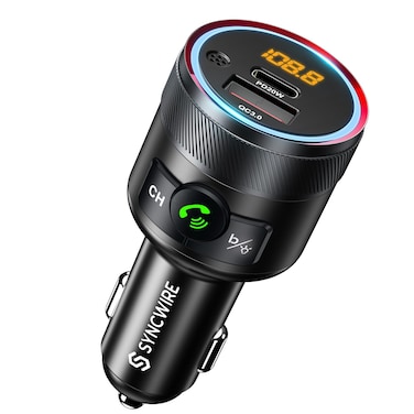 Syncwire Bluetooth 5.3 FM Transmitter for Car, 38W PD&amp;QC3.0 Dual USB Charging Bluetooth Car Adapter Microphone &amp; Bass Sound MP3 Music Player FM Car Kit with Hands-Free Calling