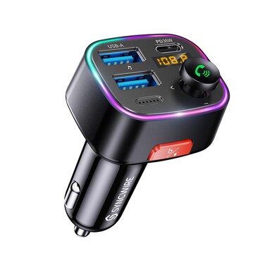 Syncwire Bluetooth 5.4 FM Transmitter Car Adapter 48W (PD 36W &amp; 12W) [Light Switch] [HiFi Bass Sound] [Fast Charging] Wireless Radio Music Adapter LED Display Hands-Free Calling Support USB Drive