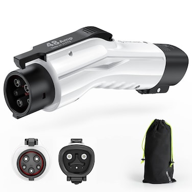 SYNCWIRE Tesla to J1772 Adapter for J1772 PHEVs &amp; EVs, 48A/250V AC, Compatible with Tesla High Powered Connector, Destination Charger, and Mobile Connector - White