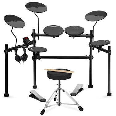 AODSK Electric Drum Set with 4 Quiet Drum Pads,Portable and Solid Drum Set for Beginner with 200 Sounds,2 Switch Pedal,Drum Throne,Drumsticks,Headphones