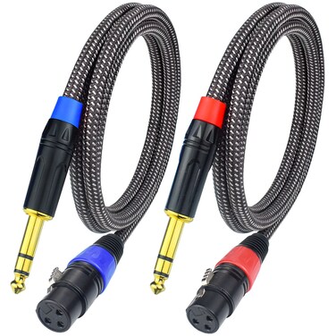 Ihurllu Balanced 1/4" TRS to XLR Female Microphone Cable, 6.6Feet 6.35mm Quarter Inch to 3pin XLR Female Stereo Interconnect Cable, Heavy Duty Nylon Braided, Gold Plated, for Mixer, Speaker -2Pack