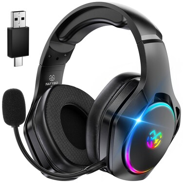 Tatybo Wireless Gaming Headsets for Ps5 Ps4 PC, 40H+ Hrs &amp; 7.1 Surround Sound with Noise Canceling Microphone for Switch Phone (2.4GHz WiFi Mode), ONLY Wired Mode Suit for Xbox Series