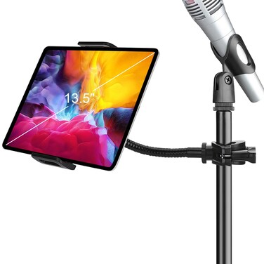 MLEJIAKJ Tablet Holder for Microphone Stand, Mic Music Stand Tablet Holder for iPad, Smartphone Tablet Mic Stand Mount for Music Fits Devices from Screen Size 4.7 to 12.9 Inches (Tablet Holder)