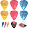 15pcs Guitar Picks, 0.46 0.71 0.96 mm Includes Thin Medium Heavy Thickness, Three Colors Non-slip Celluloid Plectrums for Bass Electric Acoustic Guitars Ukulele (15pcs twill Picks)