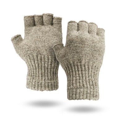 Illinois Glove Company Fingerless Ragg Wool Gloves Made in the USA Style 351 (Beige Large)