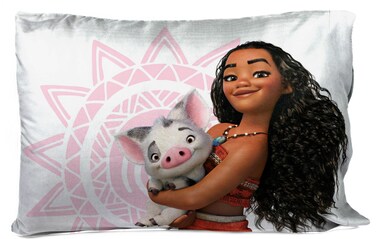 Jay Franco Disney Moana 1 Pack Reversible Pillowcase - Tropical Patchwork Double Sided Pillow Cover - Features Pua, Kids Super Soft Bedding