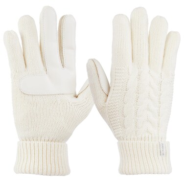 isotoner Women's Cable Knit Gloves with Touchscreen Palm Patches, Ivory, One Size