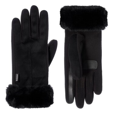 isotoner Womens Mya Microsuede Glove with Faux Fur Cuff Detail, Touchscreen Compatible and Water Repellent, Black, Large/X-Large