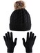 Tatuo Women Knitted Beanie Hat Glove Set Winter Faux Fur Pom Slouchy Hat and Full Finger Knitted Gloves