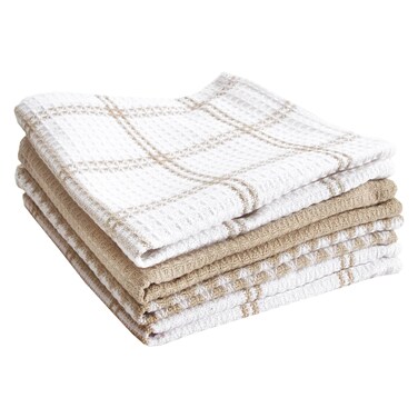 T-fal Premium Waffle Dish Cloths: Highly Absorbent, Super Soft - 100% Cotton, 12&quot;x13&quot; Flat Waffle Dish Cloth for Cleaning &amp; Drying, (4-Pack), Sand