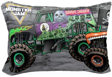 Jay Franco Monster Jam Grave Finish Line 1 Single Reversible Pillowcase Features Grave Digger, Megalodon, &amp; El Toro Loco - Double-Sided Kids Super Soft Bedding