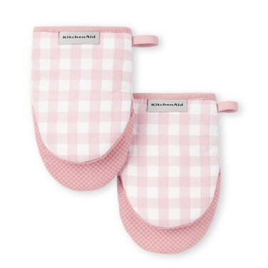 KitchenAid Gingham Mini Oven Mitt 2-Pack Set, Dried Rose, 5.5"x8
