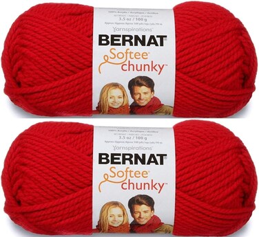Bernat Softee Chunky Yarn, 3.5 Oz, Gauge 6 Super Bulky, Berry Red