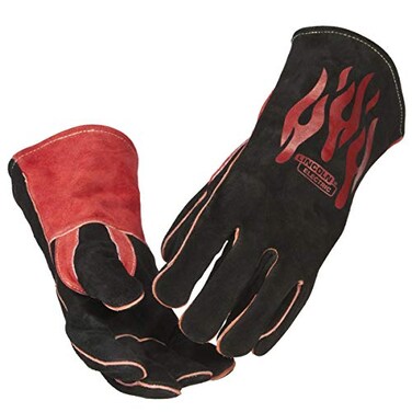 Lincoln Electric Traditional MIG/Stick Welding Gloves   14" Lined Leather   Kevlar Stitching   K2979-ALL, Black, Red