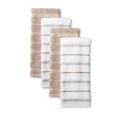 KitchenAid Albany Kitchen Towel 4-Pack Set, Milkshake Tan/White, 16"x26