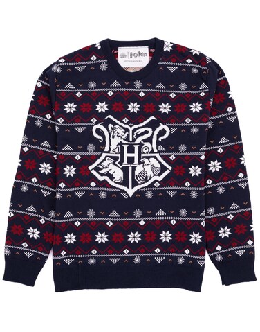 Harry Potter Adults Christmas Jumper Womens Mens Knitted Fairisle Sweater Large Blue