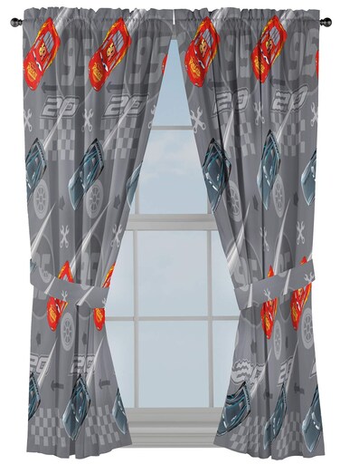 Jay Franco Disney Pixar Cars Lighnting Speed 63" Inch Drapes - Beautiful Room Decor &amp; Easy Set Up, Bedding Features Lightning McQueen - Curtains Include 2 Tiebacks, 4 Piece Set (Official Product)