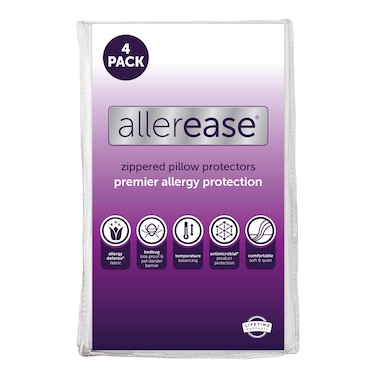 Set of 4 Standard/Queen AllerEase Pillow Protectors - Temperature Balancing, Allergist Recommended - Premium Breathable, Zippered Protectors
