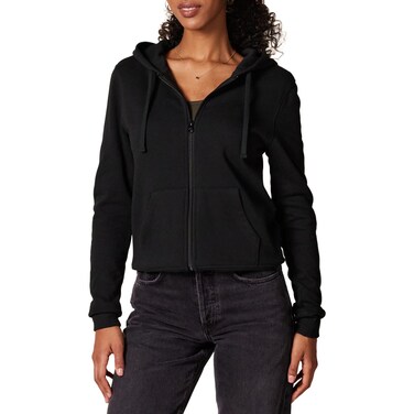 Amazon Essentials Women's French Terry Fleece Full-Zip Hoodie (Available in Plus Size), Black, Medium