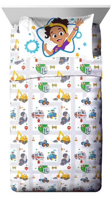 Jay Franco Blippi &amp; Meekah Trucks Sheet Set - Toddler Size Sheet Set - Super Soft Kids Cartoon Vehicles 3 Piece Bedding Set - Microfiber Sheets