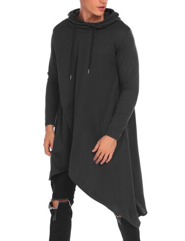 COOFANDY Mens Casual Hooded Poncho Cape Cloak Irregular Hem Hoodie Pullover Black Medium