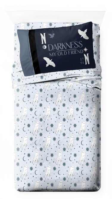 Jay Franco Wednesday Addams Twin Sheet Set - Super Soft Kids 4 Piece Bedding Set - Moon and Stars Microfiber Sheets Includes Reversible Pillow Covers