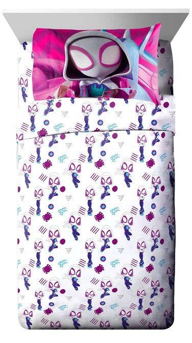 Marvel Spidey &amp; His Amazing Friends Ghost Spider Gwen Twin Size Sheet Set - Super Soft Kids 3 Piece Bedding Set - Fade Resistant Microfiber Sheets