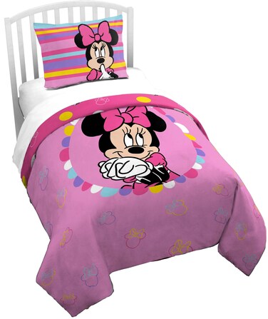 Jay Franco Disney Minnie Mouse Twin Size Duvet Cover and Sham Set - 2 Piece Super Soft Cozy Pink Kids Bedding Set