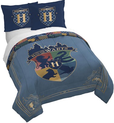 Jay Franco Harry Potter Full Size Duvet Cover and Sham Set - Hogwarts Crest 3 Piece Super Soft Cozy Blue Kids Bedding Set