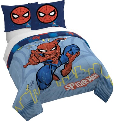 Jay Franco Marvel Spiderman Queen Size Duvet Cover and Sham Set - 3 Piece Super Soft Cozy Blue Kids Bedding