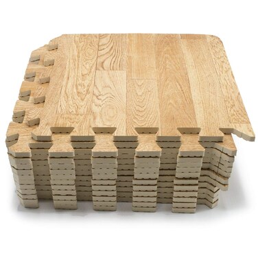 Sorbus Wood Grain Floor Mats Foam Interlocking Mats Each Tile 1 Square Foot 3/8-Inch Thick Flooring Wood Mat Tiles - Home Office Playroom Basement Trade Show (16 Tiles,16 Sq ft, Wood Grain - Pine)