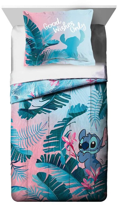 Jay Franco Disney Lilo &amp; Stitch Floral Fun Twin Comforter &amp; Sham Set - Super Soft Kids Reversible Bedding - Fade Resistant Microfiber (Official Disney Product)