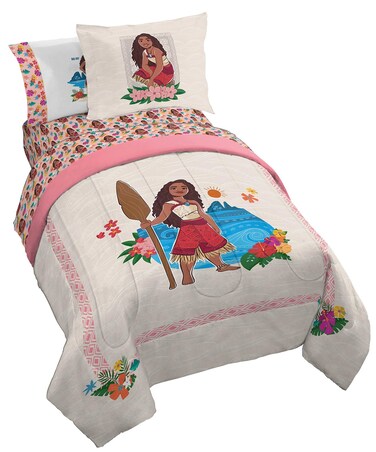 Jay Franco Disney Moana Twin Comforter Set - 5 Piece Bedding Includes Sheet Set &amp; Pillow Covers - Super Soft Floral Cozy Bedding
