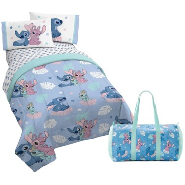 Jay Franco Disney Lilo and Stitch Twin Size Comforter Set - 4 Piece Bedding Includes Sheet Set, Pillow Covers &amp; Bonus Duffle Bag - Super Soft Kids Bedding