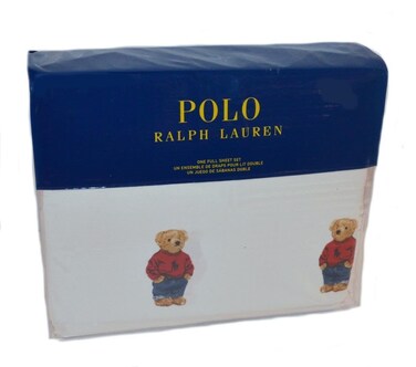 POLO RALPH LAUREN New 4pcs Red Sweater Boy Bear Full Size Bed Sheet Set