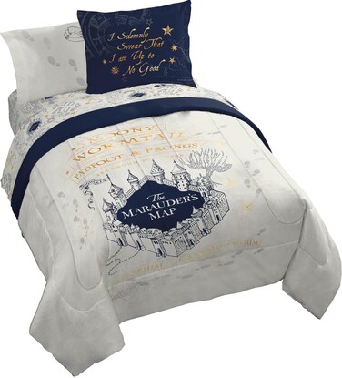 Jay Franco Harry Potter Queen Size Comforter Set - Marauders Map 7 Piece Bedding Includes Sheet Set &amp; Pillow Covers - Super Soft Hogwarts Bedding