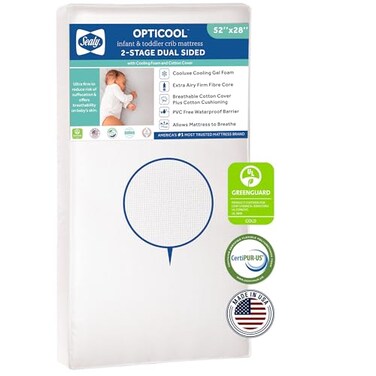 Sealy Baby OptiCool Dual Firm Crib Mattress - Waterproof &amp; Breathable Cooling Gel Foam for Enhanced Comfort, GREENGUARD Gold Certified, Made in USA for Infant and Toddler - 52"x28