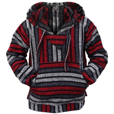 Authentic Mexican Baja Hoodie - Woven Pullover Sweater Jacket Raspberry