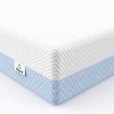 Dourxi Crib Mattress, Dual Sided Comfort Memory Foam Toddler Bed Mattress, Triple-Layer Breathable Premium Baby Mattress for Infant and Toddler w/Removable Outer Cover - White&amp;Blue
