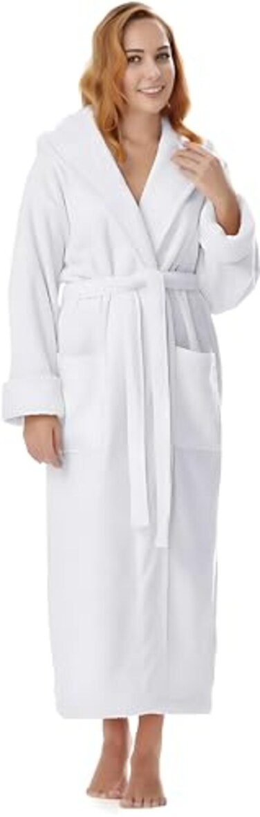 KAHAF COLLECTION Cotton Terry Robes for Women and Men, Lightweight Terry Shawl Collar Bathrobe, Full Length, ONE SIZE - UNISEX Men &amp; Women Spa Robe (Cotton, White)