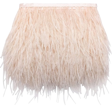FQTANJU 2 Yards Ostrich Feather Trim Fringe, 4-6inch Width Feather Trimming Fringe Satin Ribbon for Dress Millinery Sewing Crafts Costumes Decoration (Beige)