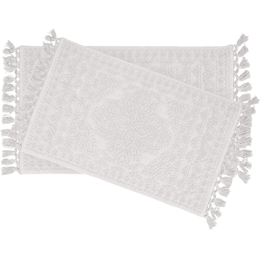 French Connection Nellore Bathroom Rugs, Set of 2 Woven and Beaded Bathroom Mats, Durable Non-Slip Bath Rugs, Thick BathMats for Bathroom and Shower Rugs, 17" x 28" and 20" x 38", White