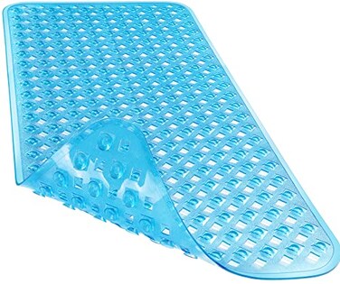Yimobra Bathtub Mat Non Slip, 34.5x15.5 Inch Long Shower Mat with Drain Holes Suction Cups, Bath Mats for Inside Shower, Machine Washable, BPA, Latex, Phthalate Free, Clean Blue