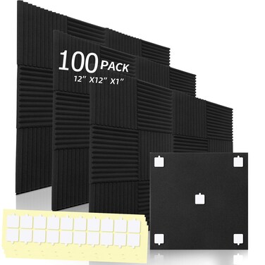 100 Pack Acoustic Foam Panels Premium Sound Proof Foam Panels Black Soundproof Wall Panels High Density Acoustic Panels Sound Absorbing for Studio Office Home, 12 x 12x 1Inch