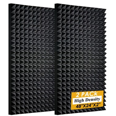 2 Pack Black Acoustic Foam Panels,48x24x2 Inch Sound Proof Foam ,High Density Soundproof Wall Panels,Fireproof Cancelling Foam Studio Foam Panel (Black, 2 PCS)