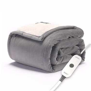 Sunbeam Electric Throw, Soft, Warm, Flannel Heated Blanket, 4 Heat Settings, 4-Hour Auto Shut-Off, Fast Heating, Comfy and Cozy, Grey Color, 50" x 60
