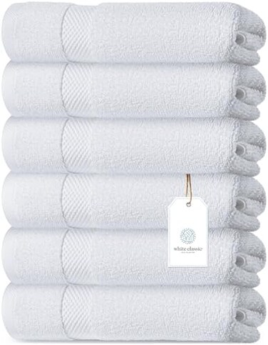 Luxury White Hand Towels - Soft 100% Turkish Cotton   Highly Absorbent Hotel spa Bathroom Towel Collection   16x30 Inch   Set of 6